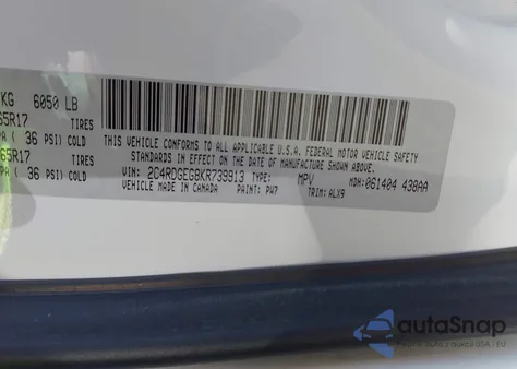 2019 Dodge Grand Caravan Gt из США, поврежденный, VIN 2C4RDGEG8KR739913